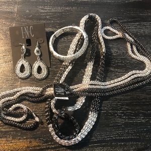 INC Necklaces Earring‎ Bracelet LOT 5 Pieces Black Silver Popcorn Mesh Metal NWT